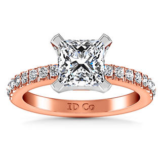 Pave Diamond Princess Cut Engagement Ring Prima 14K Rose Gold