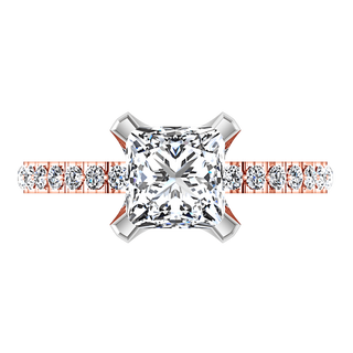 Pave Diamond Princess Cut Engagement Ring Prima 14K Rose Gold
