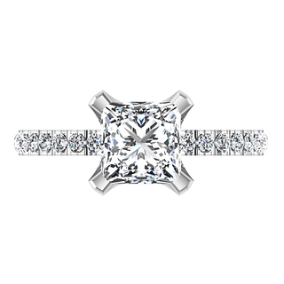Pave Princess Cut Diamond Engagement Ring Prima 14K White Gold