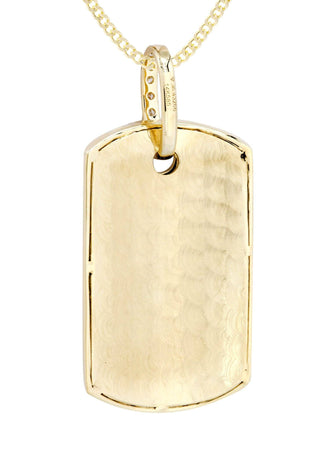 14K Yellow Gold Dog Tag Diamond Pendant & Cuban Chain | 4.8 Carats