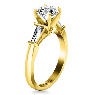 Pave Diamond EngagementRing Classic Baguette 14K Yellow Gold