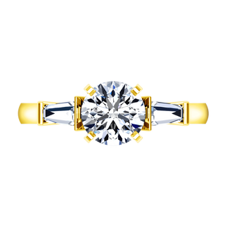 Pave Diamond EngagementRing Classic Baguette 14K Yellow Gold