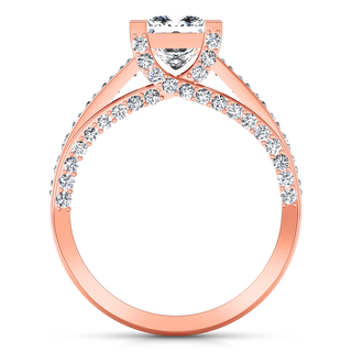 Pave Diamond Princess Cut Engagement Ring Isabella 14K Rose Gold