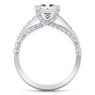Pave Princess Cut Diamond Engagement Ring Isabella 14K White Gold