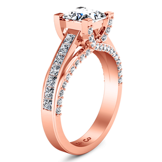 Pave Diamond Princess Cut Engagement Ring Isabella 14K Rose Gold