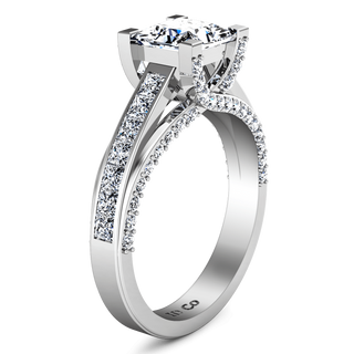 Pave Princess Cut Diamond Engagement Ring Isabella 14K White Gold