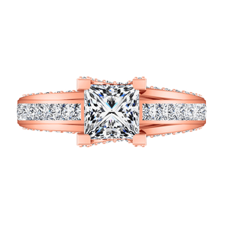 Pave Diamond Princess Cut Engagement Ring Isabella 14K Rose Gold