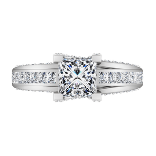 Pave Princess Cut Diamond Engagement Ring Isabella 14K White Gold