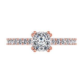 Pave Diamond Princess Cut Engagement Ring Jasmine 14K Rose Gold