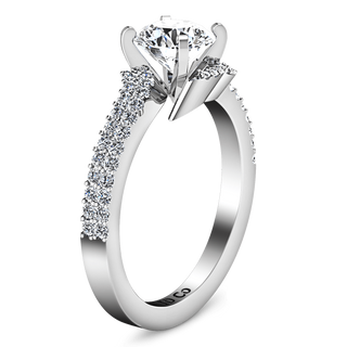 Pave Round Diamond Engagement Ring Amber 14K White Gold