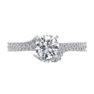 Pave Round Diamond Engagement Ring Amber 14K White Gold