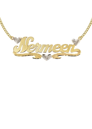 14K Ladies Two Tone Hearts Name Plate Necklace | Appx. 7.8 Grams