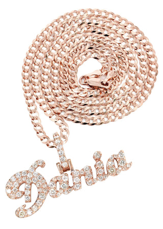 14K Rose Gold Ladies Full Diamond Name Plate Necklace | Appx. 1.5 Carat
