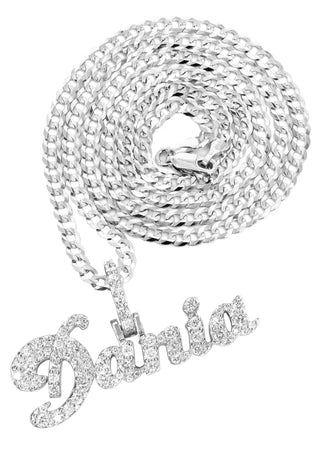 14K White Gold Ladies Full Diamond Name Plate Necklace | Appx. 1.5 Carat