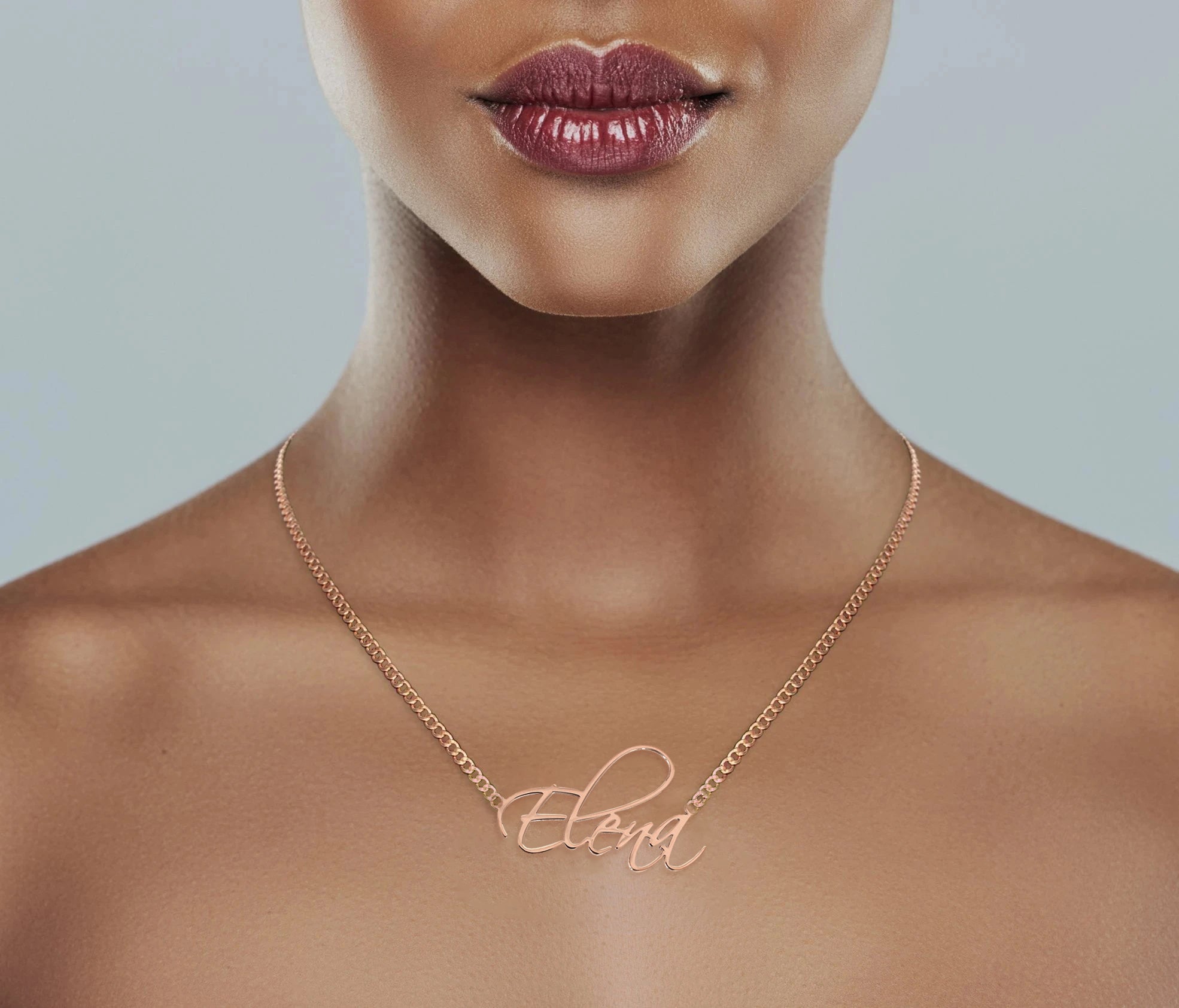 Rose gold name plate necklace hotsell