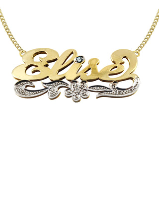 Ladies Two Tone Diamond Cut Name Plate Necklace | Appx. 11.4 Grams