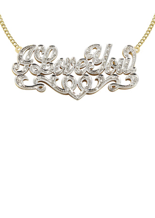 Ladies Diamond Cut with Diamonds Name Plate Necklace | Appx. 13.3 Grams