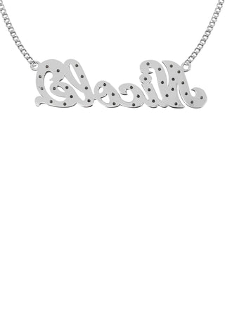 Ladies Diamond Cut with Diamonds Name Plate Necklace | Appx. 11.1 Grams