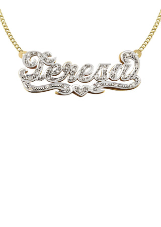 Ladies Diamond Cut with Diamonds Name Plate Necklace | Appx. 10.4 Grams