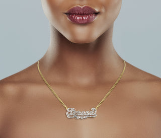 Ladies Diamond Cut with Diamonds Name Plate Necklace | Appx. 10.4 Grams