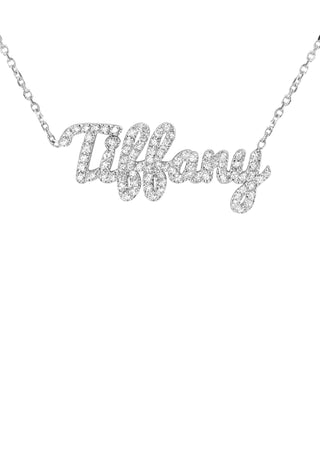 14K White Gold Ladies Full Diamond Script Name Plate Necklace | Appx. 1.45 Carat