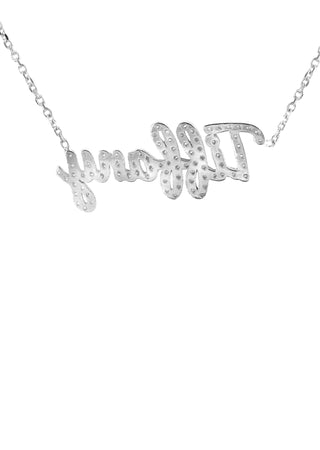 14K White Gold Ladies Full Diamond Script Name Plate Necklace | Appx. 1.45 Carat